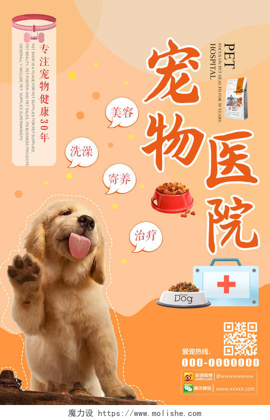橙色简约宠物医院宣传活动海报宠物海报